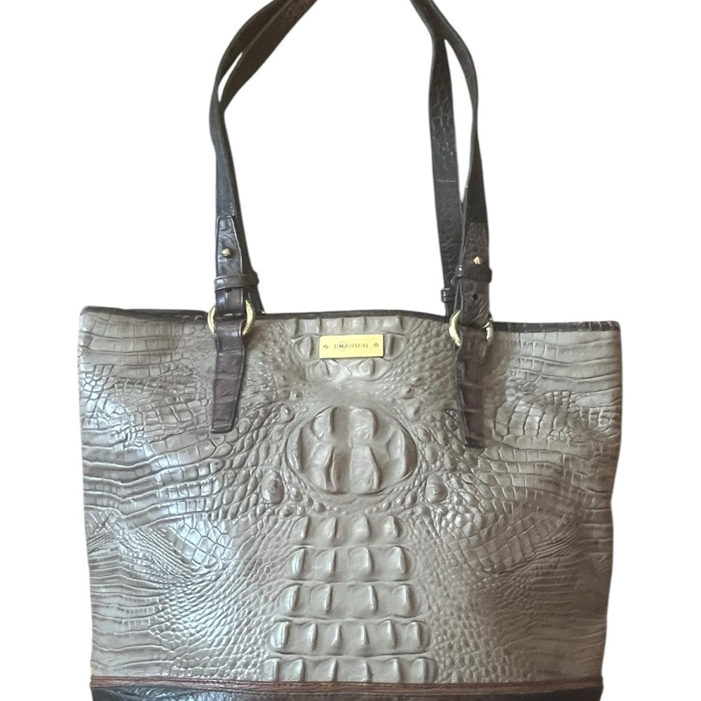 Brahmin Brown Croc-Embossed Leather Tote